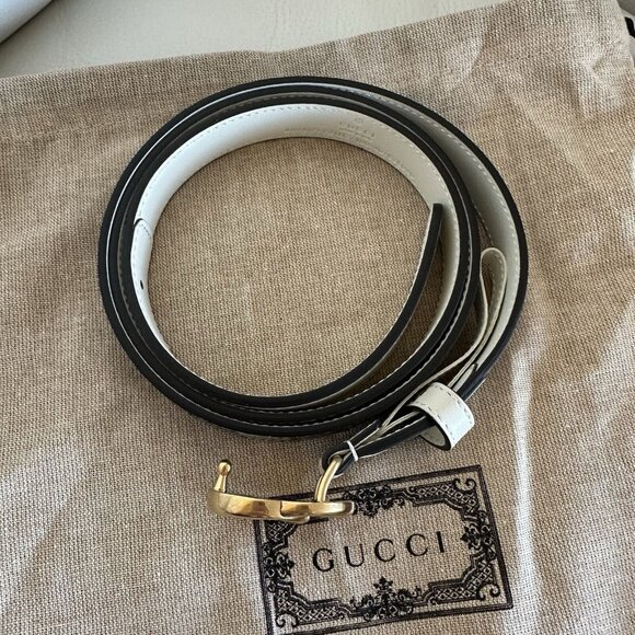 NEW GUCCI 430$ GG Marmont Belt In Beige GG Supreme & White Leather 100 Cm 40 In main image 6
